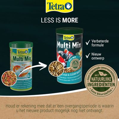 Tetra Multi Mix met nieuw design, verbeterde formule en natuurlijke ingrediënten. Geen toegevoegde conserveermiddelen of kleurstoffen.