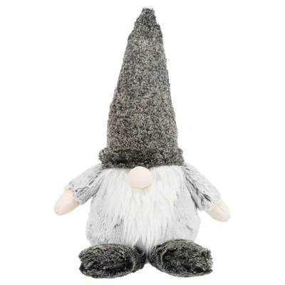 Pluche figuur in de vorm van een grijze kabouter met lange baard en puntige muts. Geschikt als decoratie of speelgoed. Pluche figuur in de vorm van een grijze kabouter met lange baard en puntige muts. Geschikt als decoratie of speelgoed.