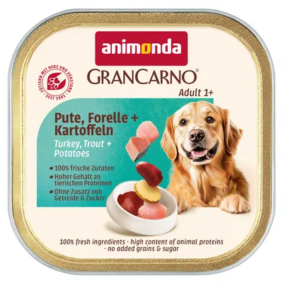 Sparepakke: 44 x 150 g animonda GranCarno Adult Country - Kalkun, Ørred & Kartoffel