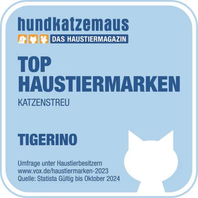 hundkatzemaus Das Haustiermagazin. Top Haustiermarken Katzenstreu: Tigerino. Umfrage unter Haustierbesitzern, Quelle: Statista, gültig bis Oktober 2024.