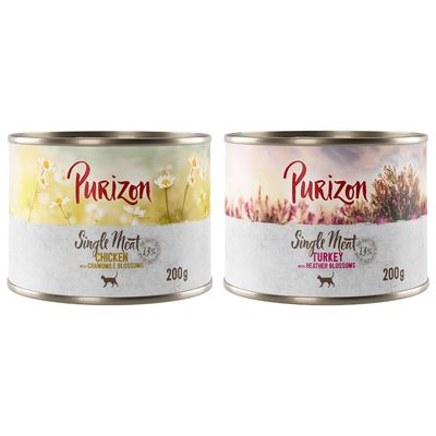 Purizon Single Meat 12 x 200 g Miks: 6x piščanec s cvetovi kamilice, 6x puran s cvetovi rese
