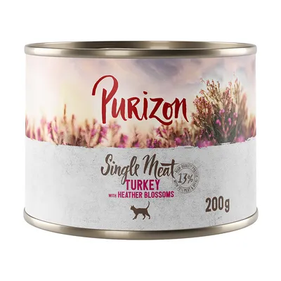 Purizon Single Meat Turkey con flores de brezo, lata de 200g. Carne de alta calidad con 13% de proteína, apto para gatos.
