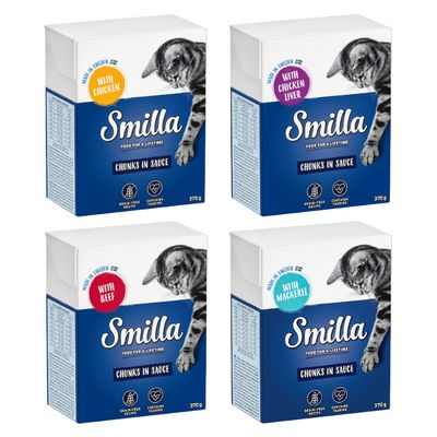 Smilla Chunks in Jelly, Made in Sweden, mit Huhn und Truthahn, getreidefreie Rezeptur, enthält Taurin, Packung à 380g, 24x verfügbar.