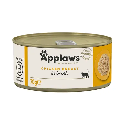 Applaws Natural Cat Food, pileća prsa u juhi, 70g konzerva. Certificirano od strane B Corporation, 100% prirodni sastojci.