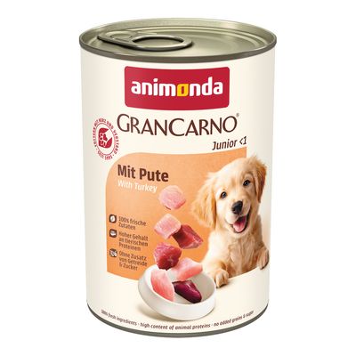 Animonda GranCarno Adult ternera y corazones de pato, elaborado con caldo de ternera, 100% ingredientes frescos, sin cereales, sin gluten, Made in Germany.