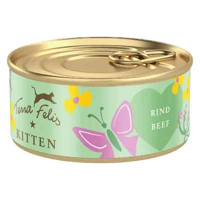 Terra Felis Kitten natvoerblik met rund, decoratief ontwerp met vlinder en hartmotief.