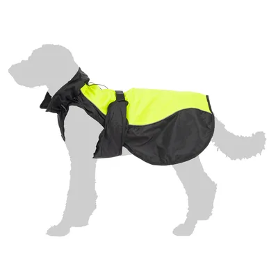 Hundemantel in Gelb und Schwarz mit verstellbaren Gurten, geeignet für Sichtbarkeit bei Dunkelheit. Hundemantel in Gelb und Schwarz mit verstellbaren Gurten, geeignet für Sichtbarkeit bei Dunkelheit.