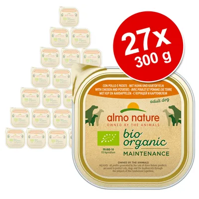 Almo Nature Bio Organic Maintenance, 27x300g με κοτόπουλο και πατάτες. Πιστοποίηση EU-Bio FR-BIO-10 για ενήλικους σκύλους.