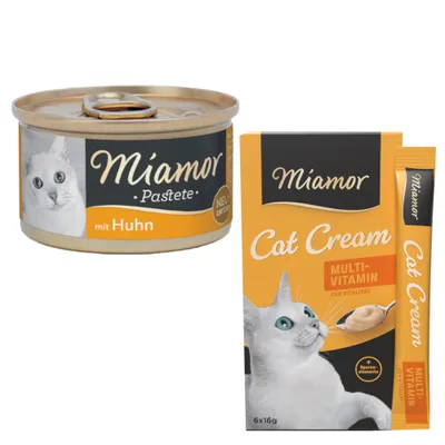 Miamor Kombi-Paket: 12 x 85 g Pastete + 12 x 16 g Multi-Vitamin Cream Snacks - Pastete mit Huhn + Snack Multi-Vitamin Cream