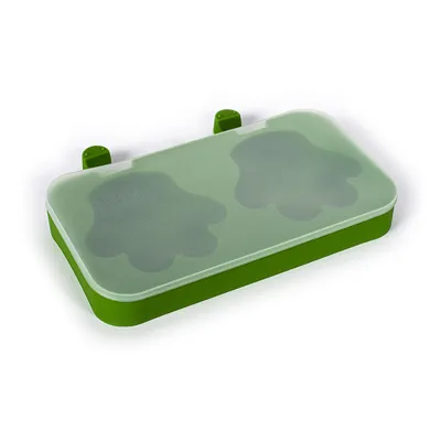 Zöld szilikon forma két mancslenyomattal, alkalmas háziállat jutalomfalatok vagy jégkockák készítéséhez. Zöld szilikon forma két mancslenyomattal, alkalmas háziállat jutalomfalatok vagy jégkockák készítéséhez.