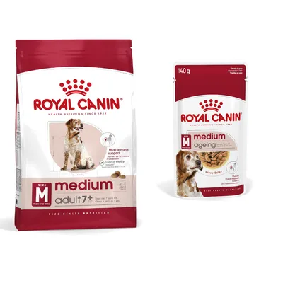 Royal Canin Size Dry Dog Food + Royal Canin Wet Dog Food - 15% Off! * - Medium Adult 7+ (15kg) + Medium Ageing in Gravy (10 x 140g)