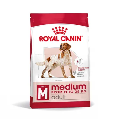 Royal Canin Medium Adult, μέγεθος M, για σκύλους 11 έως 25 κιλά. Υποστηρίζει μυϊκή μάζα και βέλτιστη υγεία.
