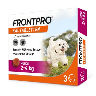 Frontpro Kautablette gegen Zecken und Flöhe, für Hunde 2 bis 4 kg Sparpaket: 2 x 3 Tabletten