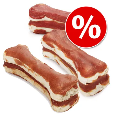 Kauwbot met rood en wit vlees, kortingssymbool met rood procentteken zichtbaar.