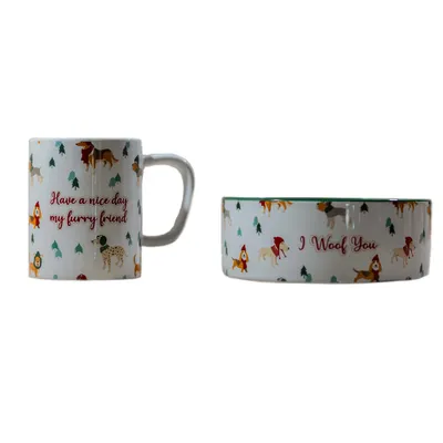 TIAKI Lot tasse et écuelle « Funny Winter Dogs »  - lot de 2
