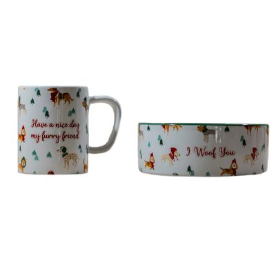 TIAKI Lot tasse et écuelle « Funny Winter Dogs » lot de 2