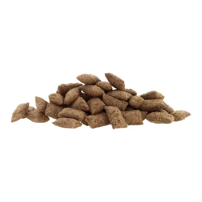 Bruine, krokante brokjes in langwerpige vorm, zichtbaar als droogvoer voor huisdieren.