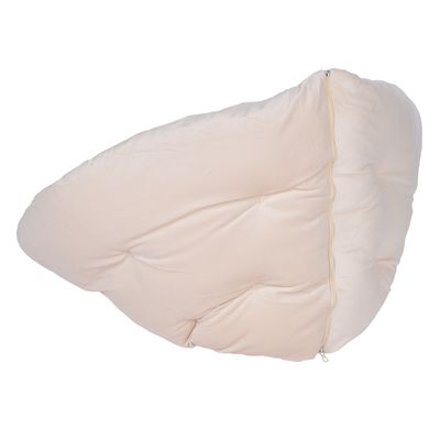 Cuscino beige imbottito con cerniera, adatto per letti o superfici per pet.