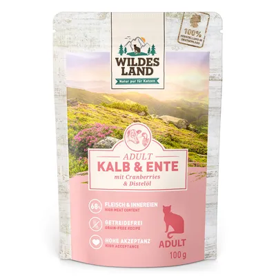 Wildes Land Cat 12 x 100 g - Kalb & Ente mit Cranberries Wildes Land Cat 12 x 100 g - Kalb & Ente mit Cranberries