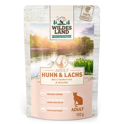Wildes Land Cat 24 x 100 g - Csirke, lazac & sáfrányos szekliceolaj