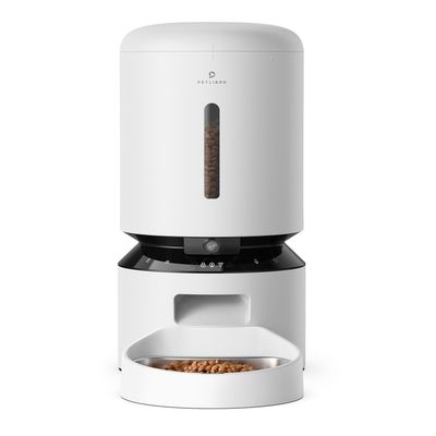 PETLIBRO distributore automatico di cibo con finestra di visualizzazione per crocchette, pannello di controllo e ciotola.