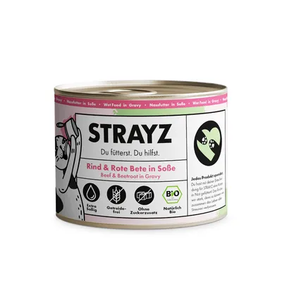 STRAYZ BIO 6 x 200 g pour chat - bœuf bio et betterave rouge bio en sauce