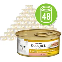 Blandpack Gourmet Gold Bitar i sås 48 x 85 g - Blandpack: kyckling & lever, lax & kyckling