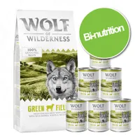 Offre Bi-nutrition Wolf of Wilderness pour chien - Adult Wild Hills, canard (12 kg + 6 x 400 g)