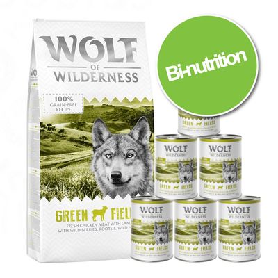 Offre Bi-nutrition Wolf of Wilderness pour chien Adult Wild Hills, canard (12 kg + 6 x 400 g)