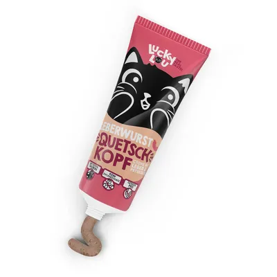 Lucky Lou Squeeze Heads Leberwurst Snack per gatto - 75 g