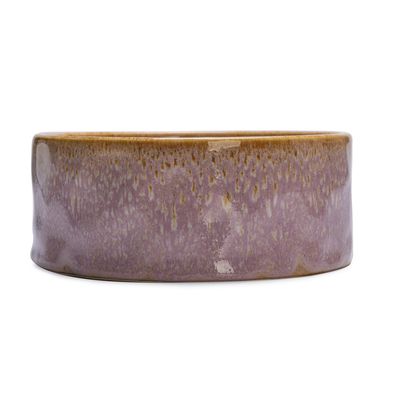 Ceramic bowl in purple and brown shades with a smooth surface, suitable for food or water.