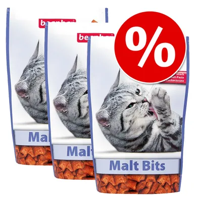 Beaphar Malt Bits лакомство за котки с малцова паста, без добавена захар. Три опаковки с символ за отстъпка.