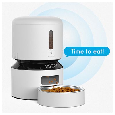 PETLIBRO Futterautomat mit digitaler Anzeige, Trockenfutterausgabe und Text 'Time to eat!'
