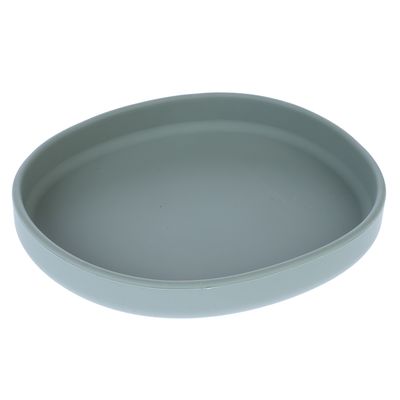 Ciotola ovale grigia per alimenti in plastica senza marchio visibile.