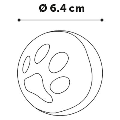 Okrągła piłka z odciskiem łapy, średnica Ø 6,4 cm.