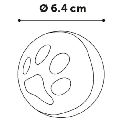 Rund boll med tassavtryck, diameter Ø 6,4 cm.