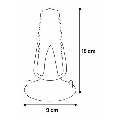Diagramma con le dimensioni del prodotto: altezza 15 cm, diametro della base 9 cm.