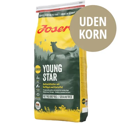 Josera Young Star Junior hundefoder, uden korn. Aufzuchtfutter mit Geflügel und Kartoffel. Getreidefrei / Grainfree. Super Premium Pet Food. Made in Germany.