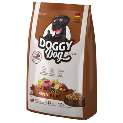 Doggy Dog Adult говядина. С свежим мясом, без зерна, лососевое масло. Сделано в Германии. 27% белка, 17% жира.