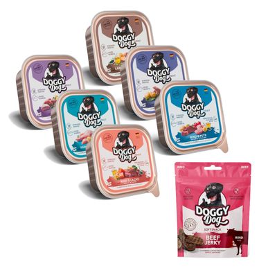 6 x 150 g DOGGY Dog Adult mixpack + 70 g DOGGY Dog Softsnack på köpet!