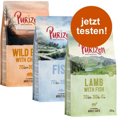 Purizon Trockenfutter für Katzen: Wild Boar with Chicken, Fish, Lamb with Fish. Jetzt testen! 70% Fleisch & Fisch, 30% Gemüse, 0% Getreide.