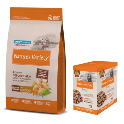 Nature's Variety torrfoder + Original Paté No Grain våtfoderblandning på köpet! - 10 kg Healthy Grains Puppy Medium/Maxi Kyckling + 4 x 300 g Medium/Maxi Nature's Variety torrfoder + Original Paté No Grain våtfoderblandning på köpet! - 10 kg Healthy Grains Puppy Medium/Maxi Kyckling + 4 x 300 g Medium/Maxi