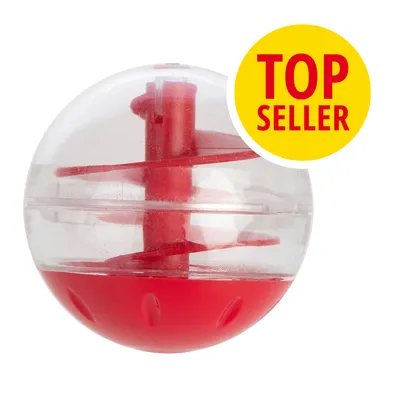 Przezroczysta kula z czerwonym wnętrzem, żółty okrąg z napisem TOP SELLER w prawym górnym rogu