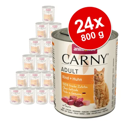 Animonda Carny Adult βοδινό + κοτόπουλο, 24x 800g. 100% φρέσκα συστατικά, χωρίς δημητριακά, Made in Germany, με ταυρίνη.
