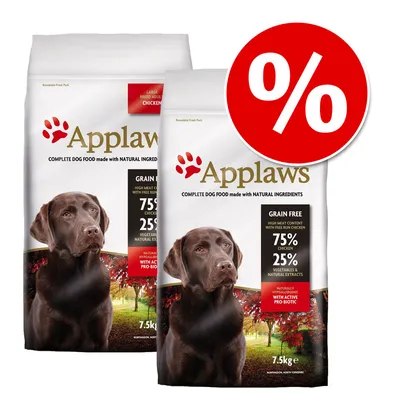 Applaws храна за кучета от големи породи, вкус пиле, без зърнени храни, 75% пиле, 25% зеленчуци и натурални екстракти, разфасовка 7,5 кг. Видим символ за отстъпка.