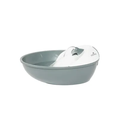 Grey drinking bowl with integrated white water dispenser, brand Eyenimal.