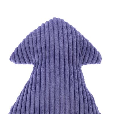 Jucărie din material textil mov cu suprafață striată, în formă de caracatiță.