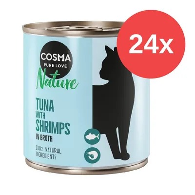 Cosma Nature Katzenfutter, Thunfisch mit Garnelen in Brühe, 100% natürliche Zutaten, Packung mit 24 Dosen.