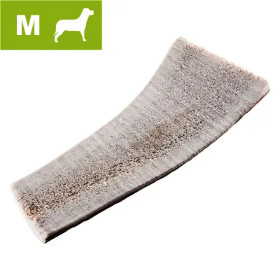 Halvt hjortegevir, størrelse M, synlig tekst: M og ikon af hund på grøn baggrund