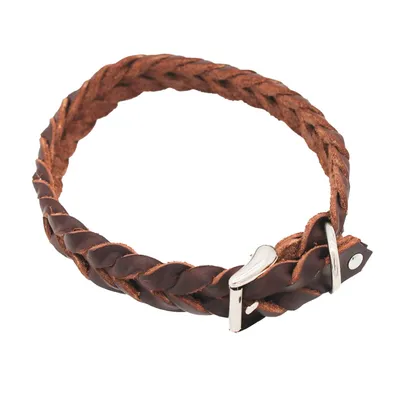 Heim flätat läderhalsband, brunt - 28 - 35 cm halsomkrets, 25 mm brett